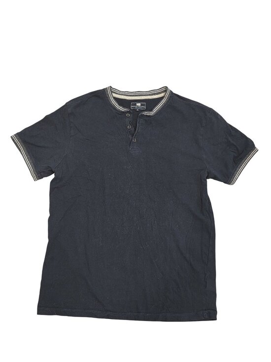 Michael Brandon Other - Michael Brandon Mens Navy Blue Henley Shirt With Striped Trim Size L
